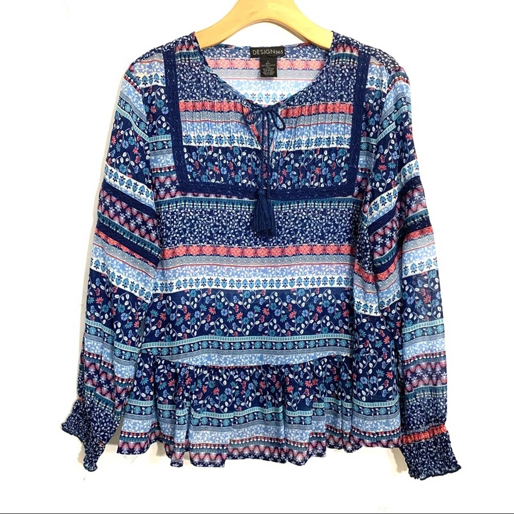 Design365  Bohemian Tunic Blouse floral flowy casual top Saksoff5th  size L